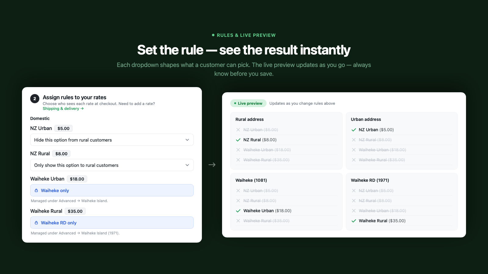 Rules and preview screen